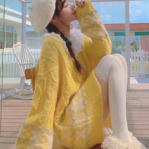 Korean Sweet Girl Gentle Fairy Vintage College Style Knitted Sweater Chic Women Autumn/Winter Patchwork Stripe Pullover Sweater