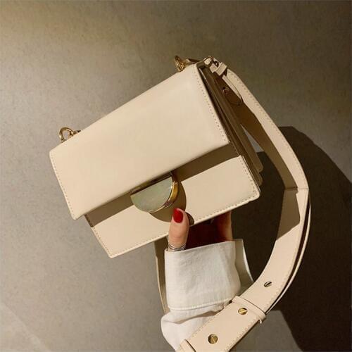 Leather Messenger Bag 2019 New Fashion Women Wide Strap Ribbon Leather Crossbody Design Shoulder Bag Bolsa Feminina A42-45