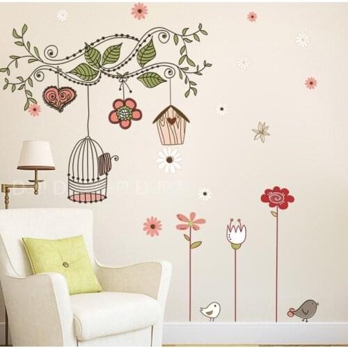 Creative Birdcage Wall Stickers Flowers Home Decor Living Room Bedroom Decals for Furniture Nursery Wall Decoration DIY Mural