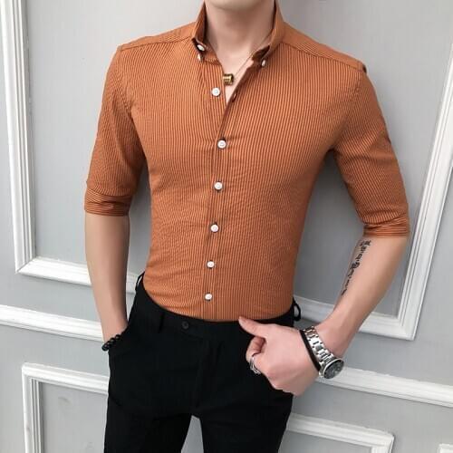 2020 Summer Striped Shirt Men Casual Slim Fit Half Sleeve Dress Shirts Camisa Masculina Formal Business Streetwear Social Shirt