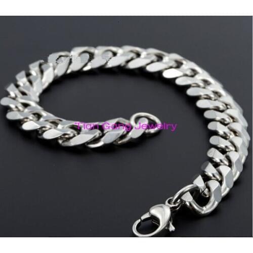 2015 New Design Mens Hot Sale High Quality Mens Bling Fashion 15mm Silver Color Stainless Steel Polished Bracelet