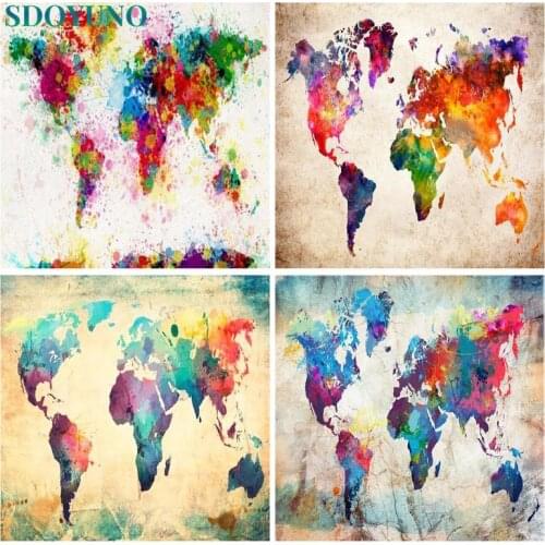 SDOYUNO Oil Paint By Numbers Kits Abstract Map Painting By Numbers On Canvas Frameless 60x75cm Hand Painting DIY Home Decor