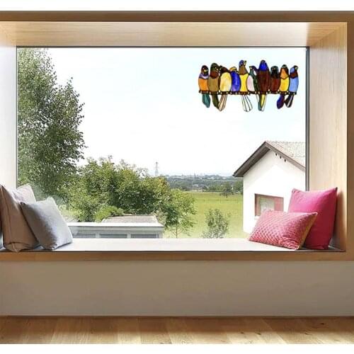 Wall Decal Delicate Stained Birds Design PVC 3D Cartoon Pattern Sticker for Window