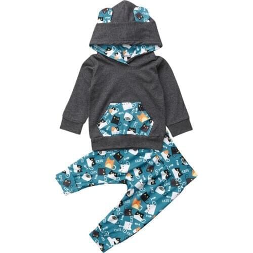 New Newborn Baby Boys and Girls Cotton Hooded Tops T-shirt and Long Pants Clothes Outfits Set Cute