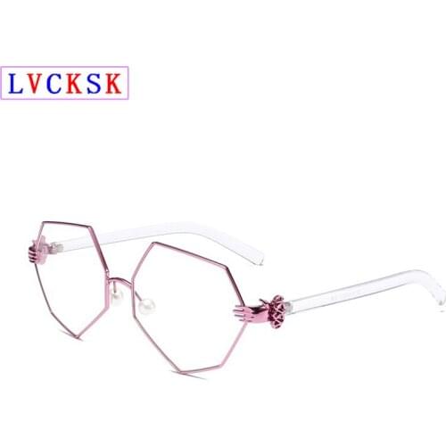 New Fashion Transparent Glasses for Women Men Hands Palm Fingers Clear Glass Eyeglasses Irregular Polygon Celebrity Spectacle N5