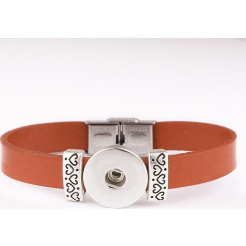 New Vintage genuine Leather 18mm Snap button bracelet Stainless steel buckle Bt105