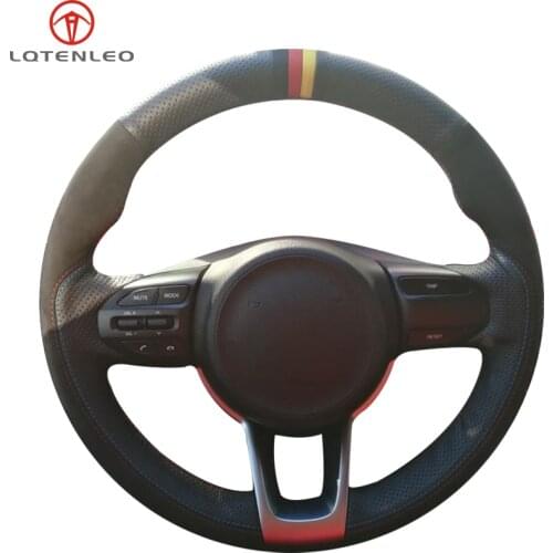 LQTENLEO Black Suede Leather Steering Wheel Cover For Kia K2 2016-2019 Rio 2016-2019 Picanto 2016-2019 Morning 2017-2019 Rio5