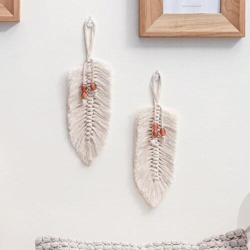Nordic Style Hand-woven Leaves Shape Macrame Tapestry Art Woven Cotton Rope Pendant Wall Hanging Living Room Decoration