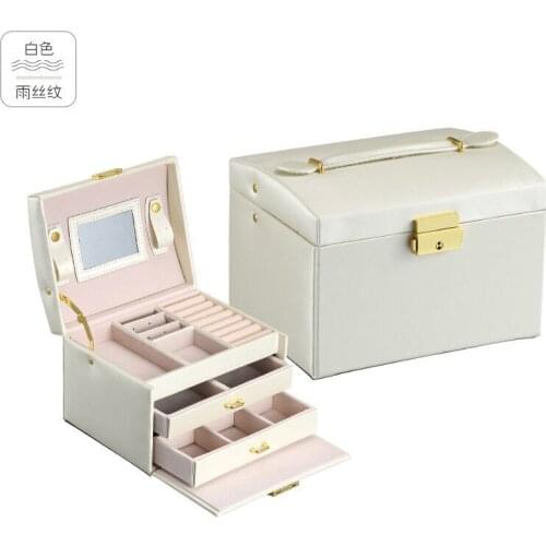 Portable Trhree Layers Pu Jewelry Box Women Birthday Gift Princess Luxury Ring Necklace Earrings Display Storage Cosmetic Case