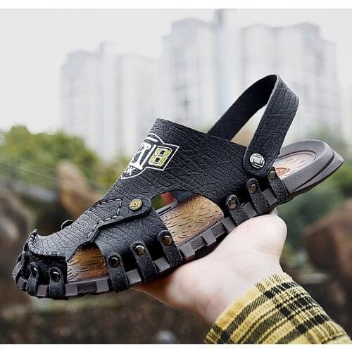 Genuine Leather Men Shoes Summer New Large Size Mens Sandals Men Sandals Fashion Sandals Slippers Big Size 38-47