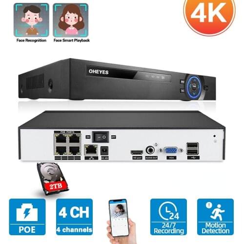 4CH 5MP POE NVR System Face Detection NVR Security Camera System 4 Channel CCTV IP Network Surveillance Video Recorder XMEYE 5MP