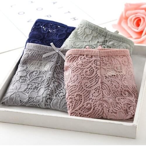 Sexy Women Lace Thong Panties Low Waist Cotton Crtoch Briefs Underwear Women Soft Breathable G-String Lingerie One Size