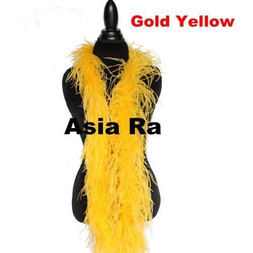 Holiday Performation Decoration Gold Yellow Strip Natural Beautiful 2ply Ostrich Feather Boa Wedding Party Supplies 10M/lot