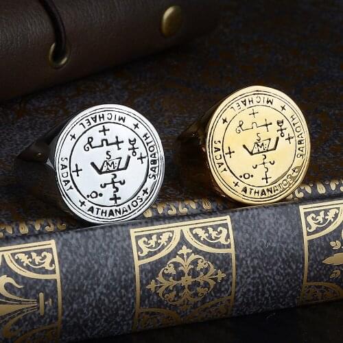 Vintage Rings/Gift Retro Men Accessories Titanium Steel Engraved Archangel Solomons Amulet Symbol Ring Jewelery