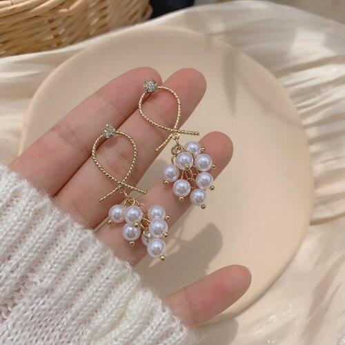 Vintage Cross Knot Simulation Pearl String Dangle Earrings For Women 2021 Fashion Elegant Metal Rhinestone Jewelry Accessories