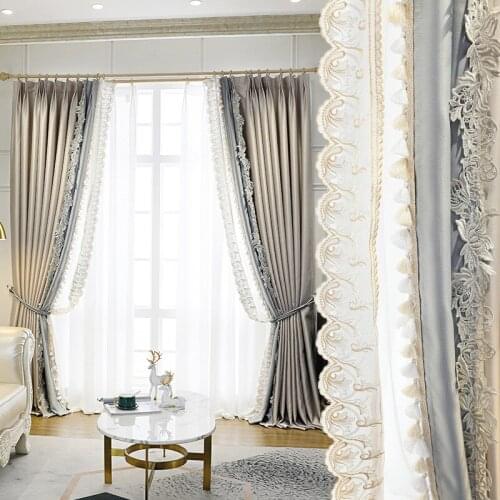 High grade light luxury satin curtain living room bedroom shade curtain fabric window screen fabric embroidery window curtain