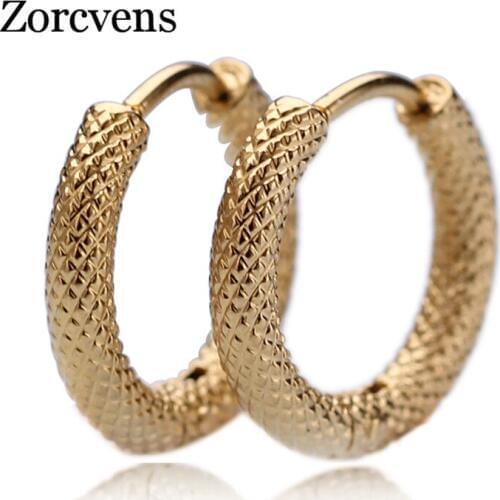 Modyle Newest Punk Gold Stainless Steel Hoop Earrings Stripes Huggie Earrings Circle Fashion Earrings for Women Man