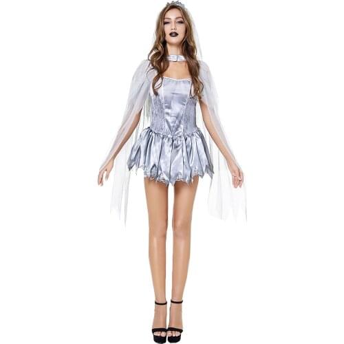 Women Halloween Costume Sexy Dark Angel Corpse Bride Scary Cosplay Female Costumes Stage Show Masquerade Role Play Party Dress
