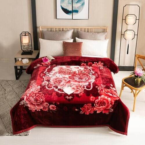 43 Red/Purple Flowers Bedspread Coverlet Heavyweigh Warm Plush Fleece Blanket for Winter Queen Size 200X230cm Bed Cover set