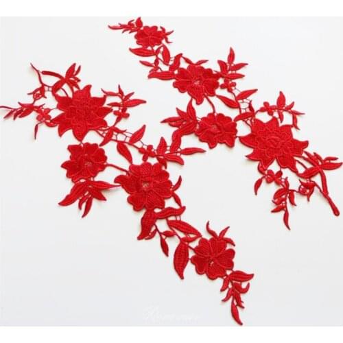 5pairs/ 10Pieces Beautiful red Wedding Dress Floral Embroidery Sewing Patches Lace Applique Flower Trims DIY Craft 45X17cm