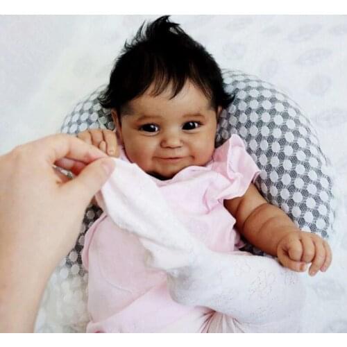 97BC 20’’ Vinyl Toy Silicone Realistic Baby Girl Doll with Pink Dress Lifelike Educational Interactive African RebornDoll