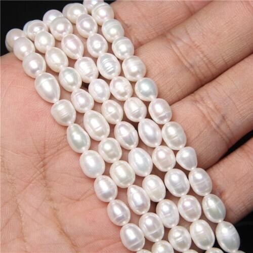 Fine White Freshwater Oval Pearl Beads 6-7mm Natural Rice Shape Punch Pearl Beads For Jewelry Making DIY Handwork Wholesale 14"