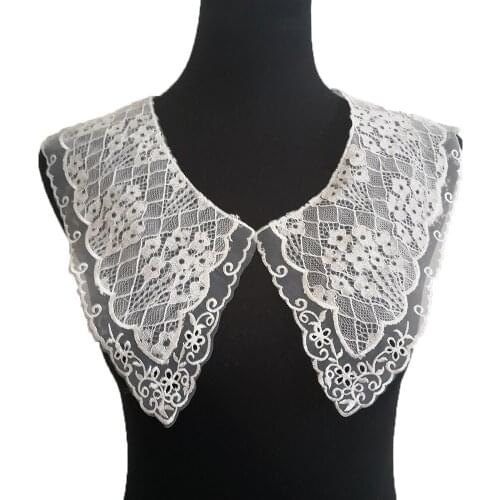 Lace clothing fake collar decoration ladies shirt embroidery DIY milk silk material supplies accessories 1 pair for sale