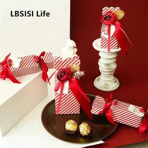 LBSISI Life Red Stripe Wedding Candy Box Flower Vase Chocolate Cookie Gift Paper Box For Party Birthday Christmas Baby Shower
