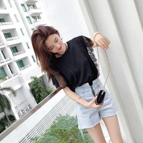 Summer Beach Style Lace Tee Tshirt Womens Sleeveless Ice Silk Slim Thin T-shirt Sweet Girls Top
