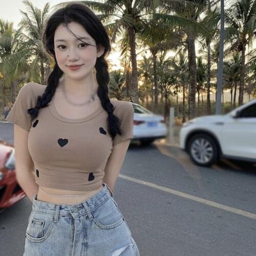 Fashion New Love Print Sexy Casual Wild Tank Top WomenS Vests Knitted Open Navel Short Sleeved Croptop Camisole Top Sweet Girl