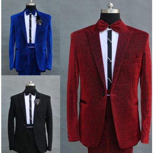 Chorus groom suits for men blazer boys prom mariage suits mens fashion slim masculino latest coat pant designs singer stage red