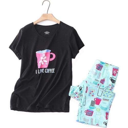 Fall & Summer New Ladies Pajamas Set Korean Style Large Size Women Sleepwear Set Cute Cartoon Printed Femme Homewear Casual Wear