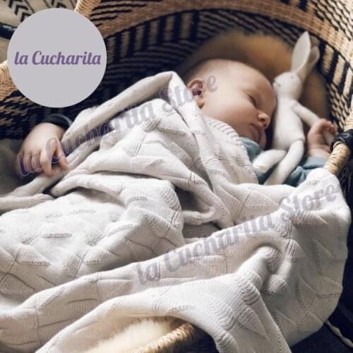 Autumn Winter Newborn Baby Blanket Wool Knitted Soft Hvid Luxury Brand Beige Swaddle Wrap Stroller Infant Toddler Blanket