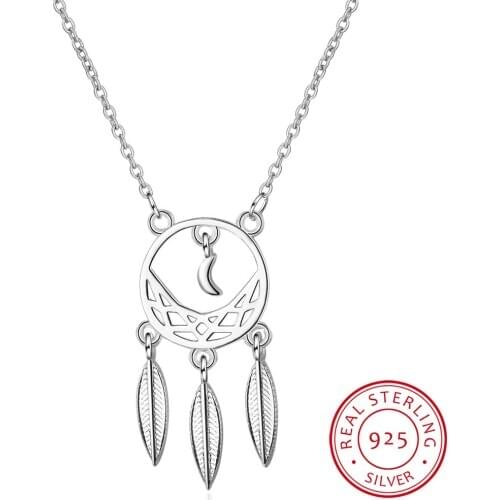 925 Sterling Silver Dream Catcher Necklace Leaves Short Clavicle Chain Necklace For Women S-N310