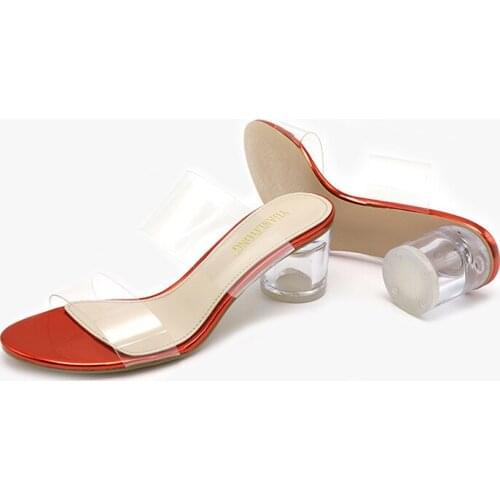 Transparent PVC Sandals Women Slip On 5.5CM Thick High Heels Round Toe Shallow sandalias mujer 2020 women shoes size 35-42