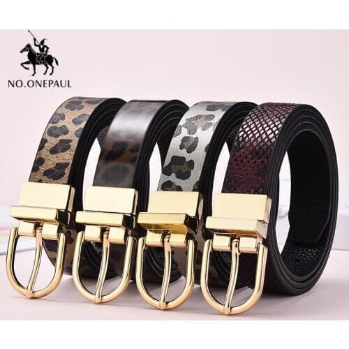NO.ONEPAUL Genuine leather luxury brand ladies fashion new belt double-sided rotating alloy pin buckle youth belt free shipping