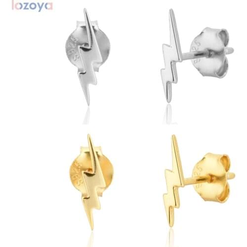 Lozoya 925 Sterling Silver Three Lighting Piercing Rock Stud Earring Women Plain Small Tiny Jewelry 2020 Clips Punk Jewelry