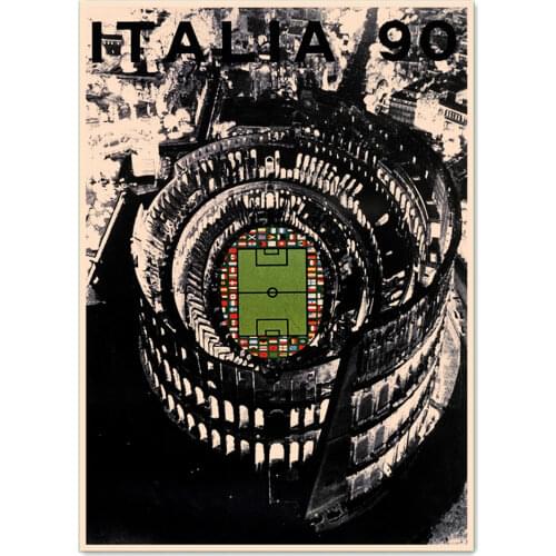 "Italy 1990 WORLD CUP" Vintage Football Posters Painting Wall Sticker Brown Retro Matte Kraft Paper Print Art Home Decoration