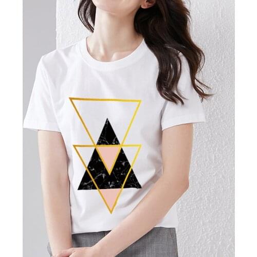 New Fashion Womens T-shirt Street Art Geometric Graphic Pattern T-shirt Casual Top Slim All-match Commuter Ladies Short Sleeves