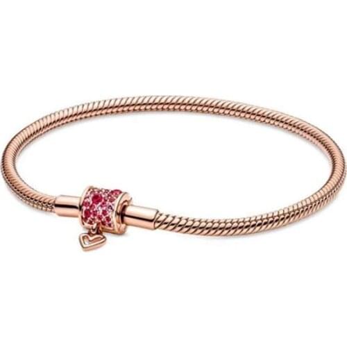 Sparkling Freehand Heart Snake Chain Bracelet For Women 925 Sterling silver Clip Closure Luxury Jewelry Bracelets Gift for Lover