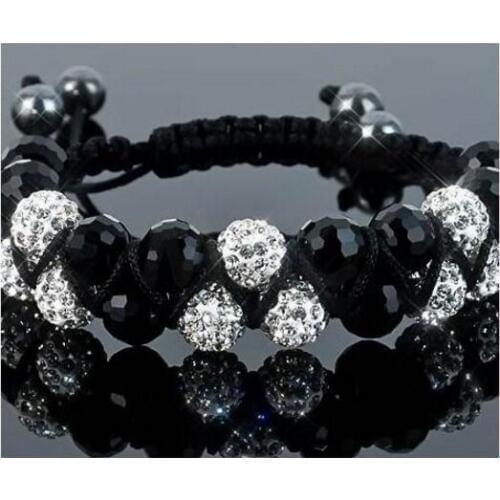 10mm 3pcs/lot c56437 two row white Crystal Clay Micro Disco Pave Ball bead Bracelets Bangles for men women Wholesale