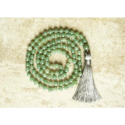 108 Mala Bead Necklace Green Stone Hand Knotted Necklace Prayer Necklaces Tassel Necklaces Yoga Mala meditation Beads Jewelry