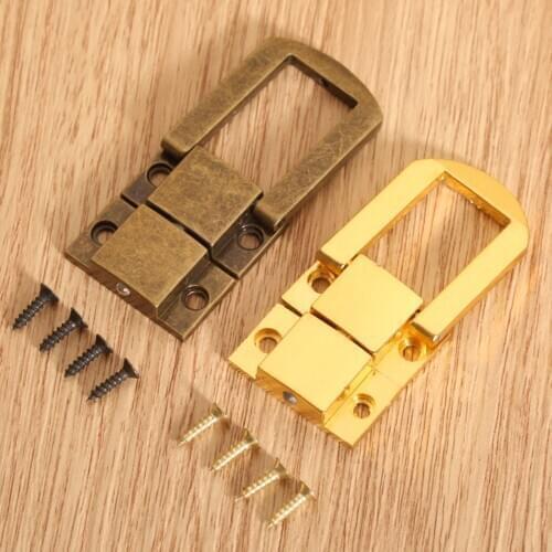 5pcs Iron Latch Hasp Hook Lock Gold/Antique Bronze screws Clasp Buckle Decor Vintage wine Box Case Toggle Handbag Purse 30x24mm
