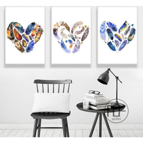 Watercolor Feathers Nordic Style Hotel Framework Hanging Creative Decorative Painting Canvas Art Wall Pictures for Living Room