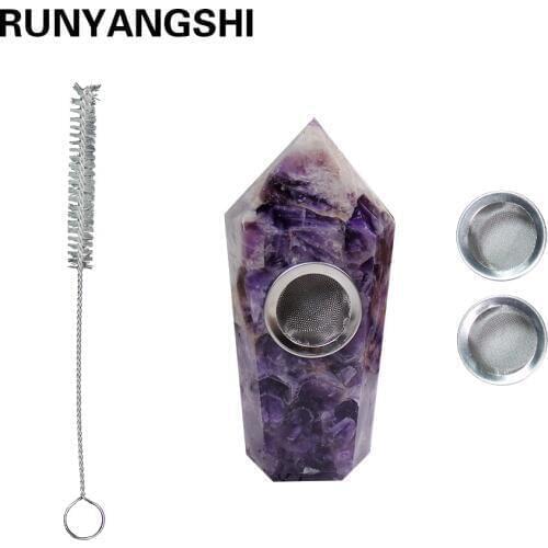 Amethyst Small Smoking Pipe with Strainer Crystal Healing Crystal Natural Stones and Minerals Drop Shipping Runyangshi MZ02