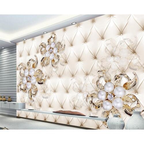 Beibehang diamond pearl flower soft bag backdrop 3D wallpaper living room bedroom TV background mural wallpaper for walls 3 d