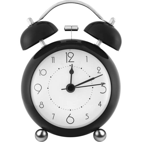 Double Bell Alarm Clock,Without Ticking, Round Mini Clock With Night Light, Large Digital Display,For Bedroom & Office