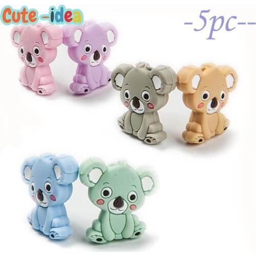 Cute-idea 5pcs Koala Cartoon AnimalSilicone beads DIY silicone Teether Teething Pacifier chain toys Accessories Baby Products
