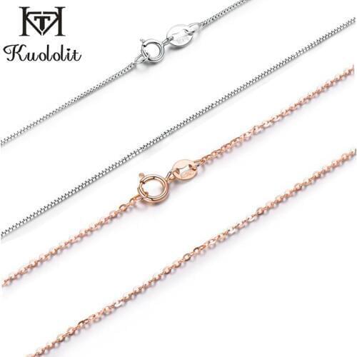 Kuololit Solid 925 Sterling Chain 40cm-60cm Box Chain Necklace for Women Girls Kids Children Christmas Gift Wholesale Jewelry