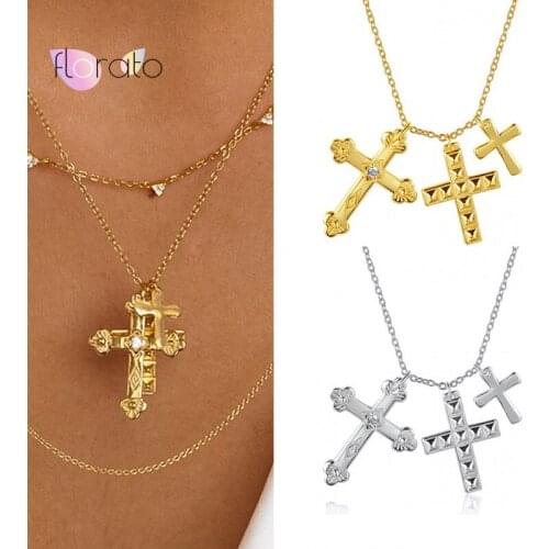 925 Sterling Silver Cross Pendant Necklace Crystal Jesus Cross Pendant Necklace for Women Clavicle Chain Necklace Jewelry Gifts